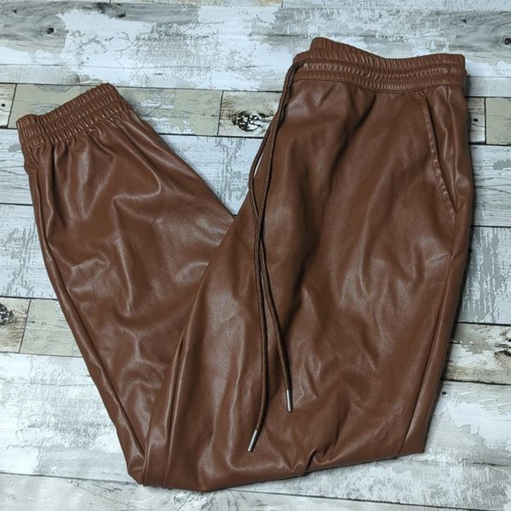 A new day brown faux leather joggers